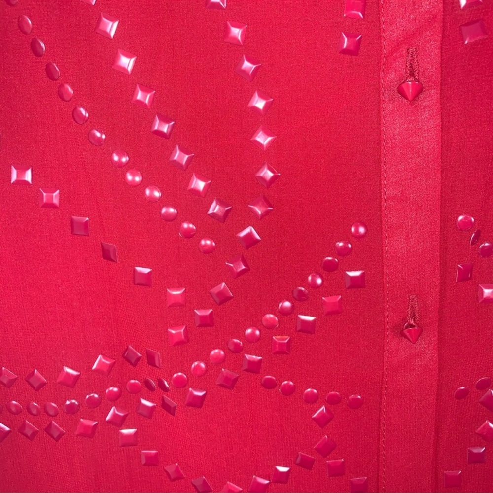 Vertigo Red studded sleeveless blouse semi sheer button down size small - Picture 9 of 13